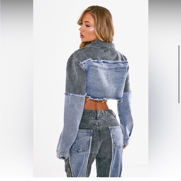 NWT PLT Washed Grey Double Layered Denim Cropped Jacket y2k - Picture 3 of 6